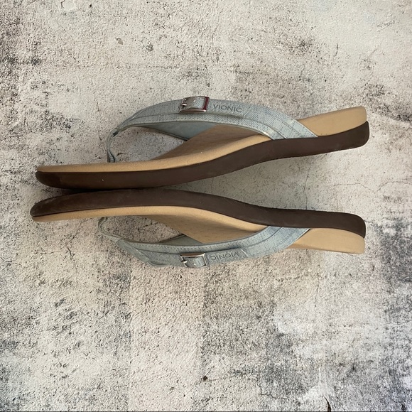 Vionic Tide Patty Flip Flops Sandal Size 10 Light denim & tan Summer Vacation - Picture 7 of 9